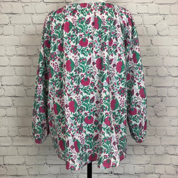 SZ Blockprints Hot Pink Padra Ida Top Size M White Floral - Picture 3 of 9